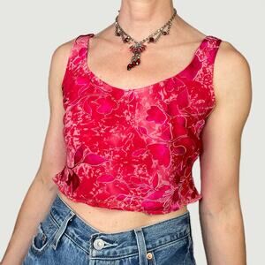 Cache silk floral burnout crop top pink cropped blouse sleeveless‎ vintage Y2K 4